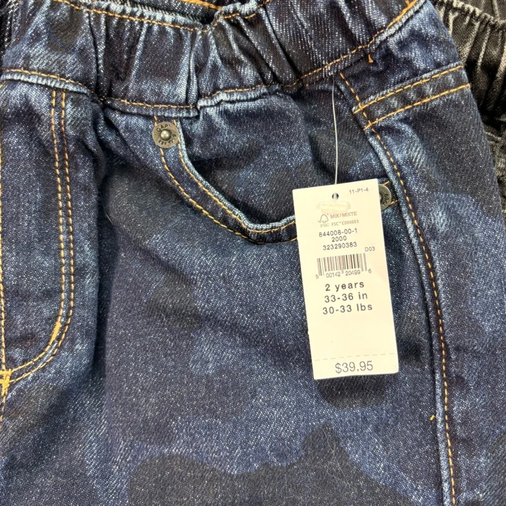 GAP Barrel Jeans‎ Kids 2 Years Blue Camo Black Acid Wash 2-Pack Adjustable Waist